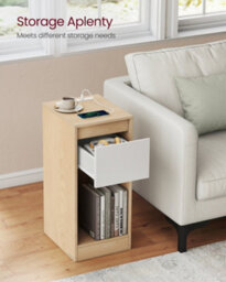 LEDREM Slim Bedside Table With Charging Station And Led Light, Narrow Side End Table, Usb Ports, Drawer And Open Compartment - thumbnail 6