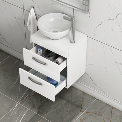 Royal Bathrooms 500mm Wall Hung Vanity Unit 2 Drawer Gloss White & Breeze Countertop Basin - image 1