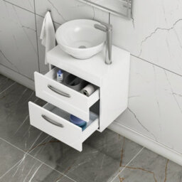 Royal Bathrooms 500mm Wall Hung Vanity Unit 2 Drawer Gloss White & Breeze Countertop Basin - thumbnail 2