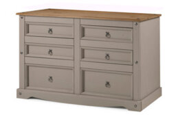 Mercers Furniture Corona Grey Wax Low 3+3 Wide Chest Of 6 Drawers Solid Pine With Mexican Styling - thumbnail 2