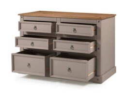 Mercers Furniture Corona Grey Wax Low 3+3 Wide Chest Of 6 Drawers Solid Pine With Mexican Styling - thumbnail 3