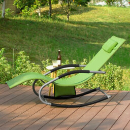Sobuy Ogs28-Gr, Outdoor Garden Rocking Sun Lounger Recliner Relaxing Chair With Headrest And Side Bag, Green,w147Xd63Xh85 - thumbnail 9