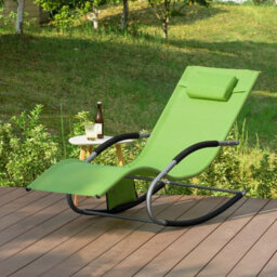 Sobuy Ogs28-Gr, Outdoor Garden Rocking Sun Lounger Recliner Relaxing Chair With Headrest And Side Bag, Green,w147Xd63Xh85 - thumbnail 8
