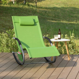Sobuy Ogs28-Gr, Outdoor Garden Rocking Sun Lounger Recliner Relaxing Chair With Headrest And Side Bag, Green,w147Xd63Xh85 - thumbnail 2