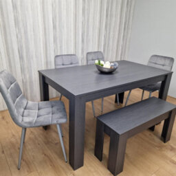Kosy Koala Modern Dark Grey Dining Table Set With 4 Grey Velvet Chairs And 1 Bench - thumbnail 8