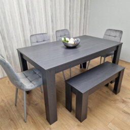 Kosy Koala Modern Dark Grey Dining Table Set With 4 Grey Velvet Chairs And 1 Bench