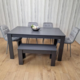Kosy Koala Modern Dark Grey Dining Table Set With 4 Grey Velvet Chairs And 1 Bench - thumbnail 2