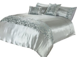 Homes & Linen Aisha Embroidered Silver Duvet Cover Set Luxury Microfiber Polyester Bedding With Pillowcases - thumbnail 2