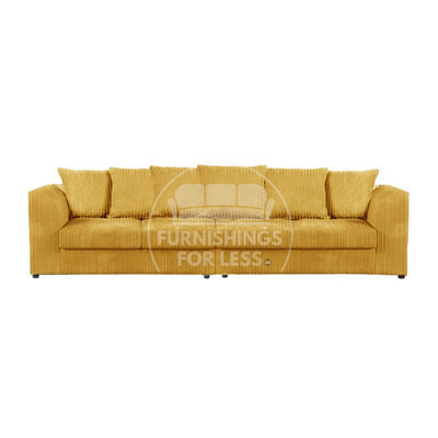 Furnishings For Less UK Luxor Long Fabric Jumbo Cord 4 Seater Sofa - Scatter Back Mustard - image 1