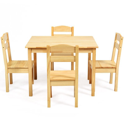 Costway Kids Table & 4 Chairs Set Wooden Activity Table Set Natural - image 1