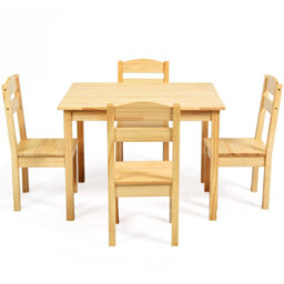 Costway Kids Table & 4 Chairs Set Wooden Activity Table Set Natural