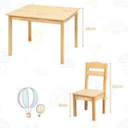 Costway Kids Table & 4 Chairs Set Wooden Activity Table Set Natural - thumbnail 2