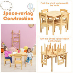 Costway Kids Table & 4 Chairs Set Wooden Activity Table Set Natural - thumbnail 7