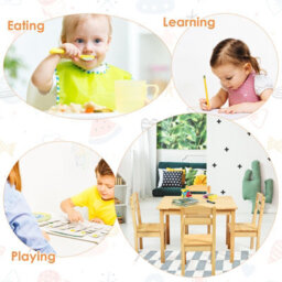 Costway Kids Table & 4 Chairs Set Wooden Activity Table Set Natural - thumbnail 8