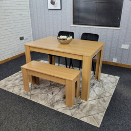 Kosy Koala Oak Effect Kitchen Dining Table, 2 Black Tufted Velvet Chairs And 1 Bench Dining Set (140X80X75 Cm) - thumbnail 4