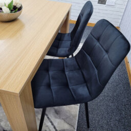 Kosy Koala Oak Effect Kitchen Dining Table, 2 Black Tufted Velvet Chairs And 1 Bench Dining Set (140X80X75 Cm) - thumbnail 6