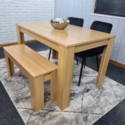 Kosy Koala Oak Effect Kitchen Dining Table, 2 Black Tufted Velvet Chairs And 1 Bench Dining Set (140X80X75 Cm) - thumbnail 3
