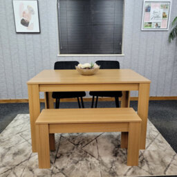 Kosy Koala Oak Effect Kitchen Dining Table, 2 Black Tufted Velvet Chairs And 1 Bench Dining Set (140X80X75 Cm)