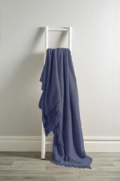 Lisbon Pure Cotton Honeycomb Throw In Navy, 228 X 254Cm