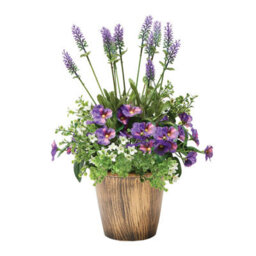 Gainsborough Artificial Lavender & Pansy Arrangement - Realistic Faux Flowers In Bronze-Look Melamine Pot, 44X30X30Cm - thumbnail 2