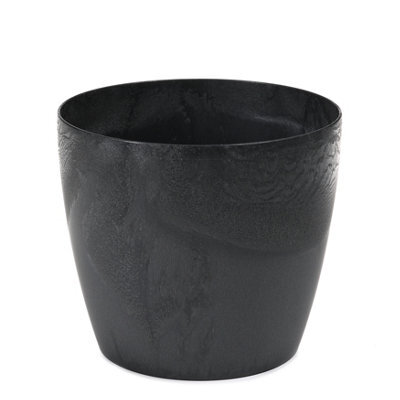 Lamela™ Magnolia Black Concrete Plant Pot, Egg Planter, Stone Effect Resin Indoor And Outdoor Planter D25 H22Cm - image 1