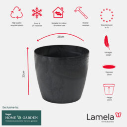 Lamela™ Magnolia Black Concrete Plant Pot, Egg Planter, Stone Effect Resin Indoor And Outdoor Planter D25 H22Cm - thumbnail 4
