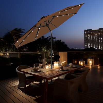 Sundaze 2.7M Coffee Garden Parasol Umbrella With Solar Led Lights And Crank Tilt Function Outdoor Patio - image 1