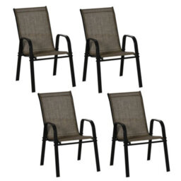 Outsunny Set Of 4 Garden Dining Chair Set Outdoor W/ High Back, Brown - thumbnail 2
