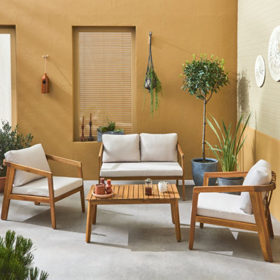 Sweeek - 4-Seater Wooden Garden Sofa Set Beige 108.5X74.7X64.5 Cm - Loberia - image 1