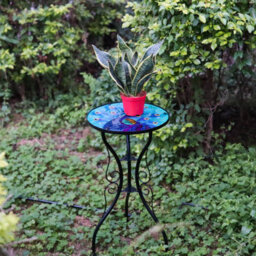 Geezy Garden Glass Round Coffee Table Blue Peacock Design Mosaic Patio Table - thumbnail 6