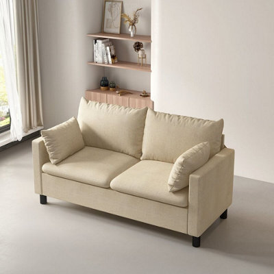 Mcc Direct Large 2 Seater Plush Padded Sofa/couch Linen Fabric Settee Beige - Laura - image 1