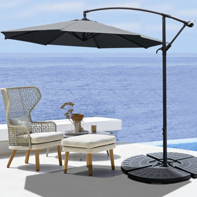 Living And Home 3M Large Rotatable Garden Sun Shade Cantilever Parasol Patio Hanging Banana Umbrella Crank Tilt With Fillable Base, Dark Grey - image 1
