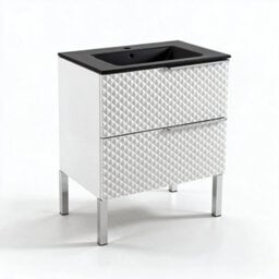 Bathroom City Elvia 600mm White Vanity Unit With Black Ceramic Basin - Diamond Front Sink Cabinet, 2 Soft-Close Drawers - Chrome Handle - thumbnail 6