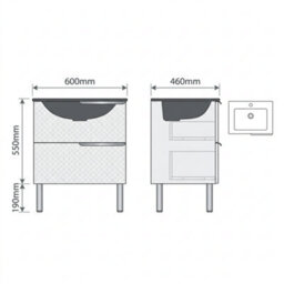 Bathroom City Elvia 600mm White Vanity Unit With Black Ceramic Basin - Diamond Front Sink Cabinet, 2 Soft-Close Drawers - Chrome Handle - thumbnail 7