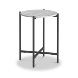 Pimlico White 42.5Cm Round Marble Side Table - Dark Grey Metal Frame - By Roseland Furniture - thumbnail 1
