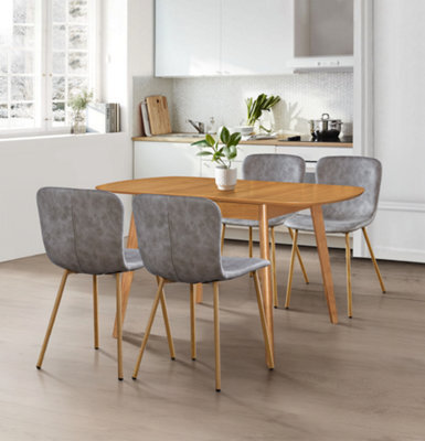 Hallowood Furniture Aston Butterfly Extending Table With 4 Taupe Faux Leather Chairs With Wooden Effect Legs - image 1
