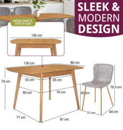 Hallowood Furniture Aston Butterfly Extending Table With 4 Taupe Faux Leather Chairs With Wooden Effect Legs - thumbnail 3