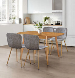 Hallowood Furniture Aston Butterfly Extending Table With 4 Taupe Faux Leather Chairs With Wooden Effect Legs