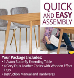 Hallowood Furniture Aston Butterfly Extending Table With 4 Taupe Faux Leather Chairs With Wooden Effect Legs - thumbnail 8