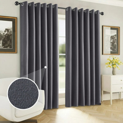 Ameha Charcoal 100%blackout Curtain 66X72'' Linen Texture Thermal Insulated Eyelet Curtain Pair Energy Saving Winter & Summer Uk Home - image 1