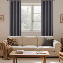 Ameha Charcoal 100%blackout Curtain 66X72'' Linen Texture Thermal Insulated Eyelet Curtain Pair Energy Saving Winter & Summer Uk Home - thumbnail 3