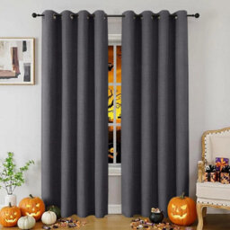 Ameha Charcoal 100%blackout Curtain 66X72'' Linen Texture Thermal Insulated Eyelet Curtain Pair Energy Saving Winter & Summer Uk Home - thumbnail 2
