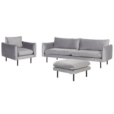 Beliani Living Room Set 5 Seater Vinterbro Velvet Grey With Ottoman - image 1