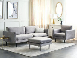 Beliani Living Room Set 5 Seater Vinterbro Velvet Grey With Ottoman - thumbnail 2
