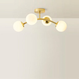 Valuelights Jas Gold 4 Way Ceiling Light With White Frosted Glass Globe Shades - thumbnail 3