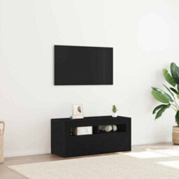 Berkfield Tv Cabinet With Led Black Oak 90X35X40 Cm Engineered Wood - thumbnail 1