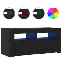 Berkfield Tv Cabinet With Led Black Oak 90X35X40 Cm Engineered Wood - thumbnail 4