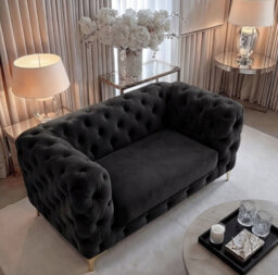 Sofaya Monaco Chesterfield Black Velvet Sofa Set - 1,2,3 Seater & 3+2 Seater Set Deep Buttoned Cushions Upholstery Couch Settee - thumbnail 4