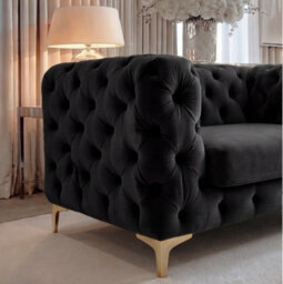 Sofaya Monaco Chesterfield Black Velvet Sofa Set - 1,2,3 Seater & 3+2 Seater Set Deep Buttoned Cushions Upholstery Couch Settee - thumbnail 2