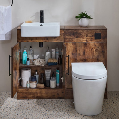 Homestylestore 1050mm Dark Oak Bathroom Combination Vanity Toilet Unit With Black T Bar Handle - image 1
